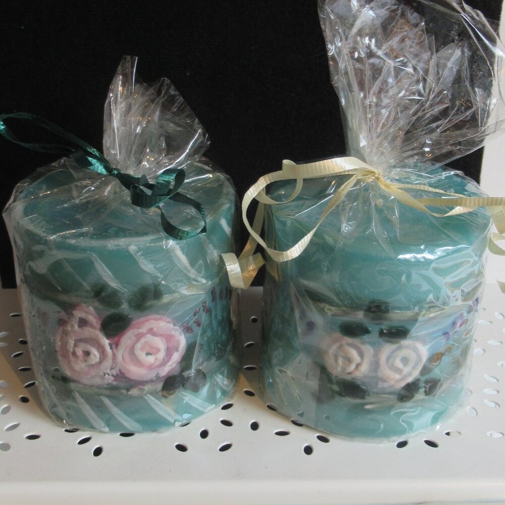 Stylized flowers, 3" Pillar Candle, Hand Painted, Nature, Codes L, M